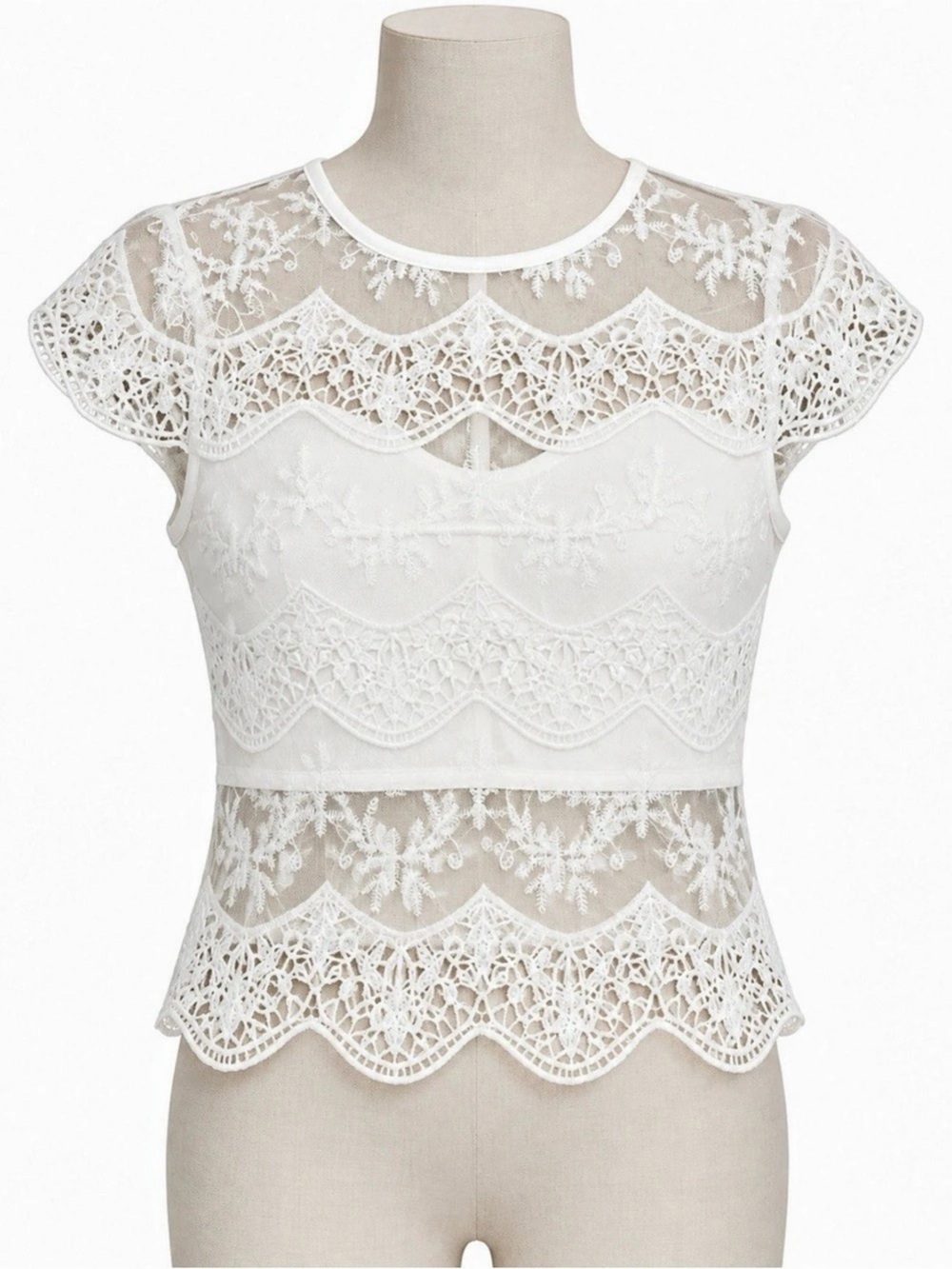 Merigold Kiss White Lace Zipper Top | Large | NWT